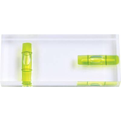 Spirit level with two vials, one vertical and one horizontal, for indicating alignment.