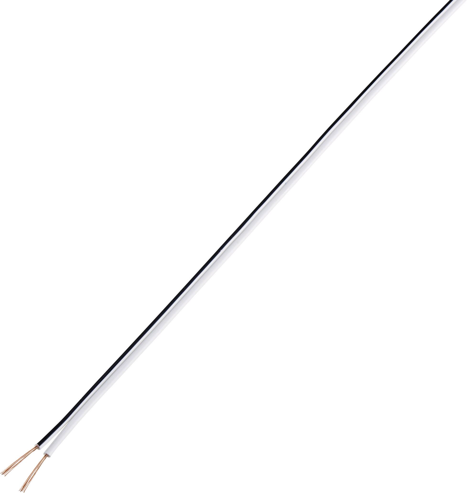 A thin, double-insulated cable with exposed copper wires at one end, against a white background.