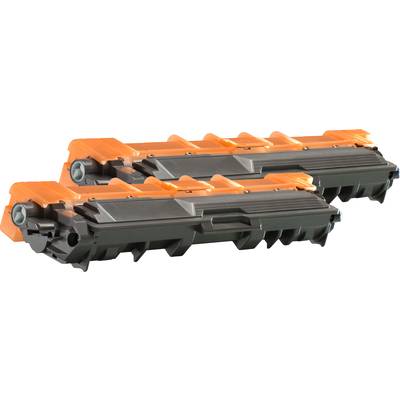 Two orange and black printer cartridges placed side by side. They are fitted with protective caps and suitable for a laser printer.