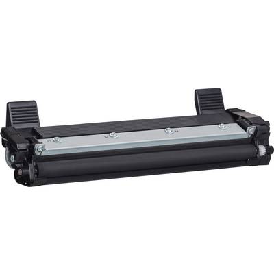 A black printer toner module with metal and plastic components, designed for use in a laser printer.