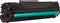 A black toner cartridge for a laser printer, lying horizontally, with a green drum.