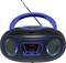 A portable radio with a blue border and an extendable aerial. It displays a red LED screen and control buttons.