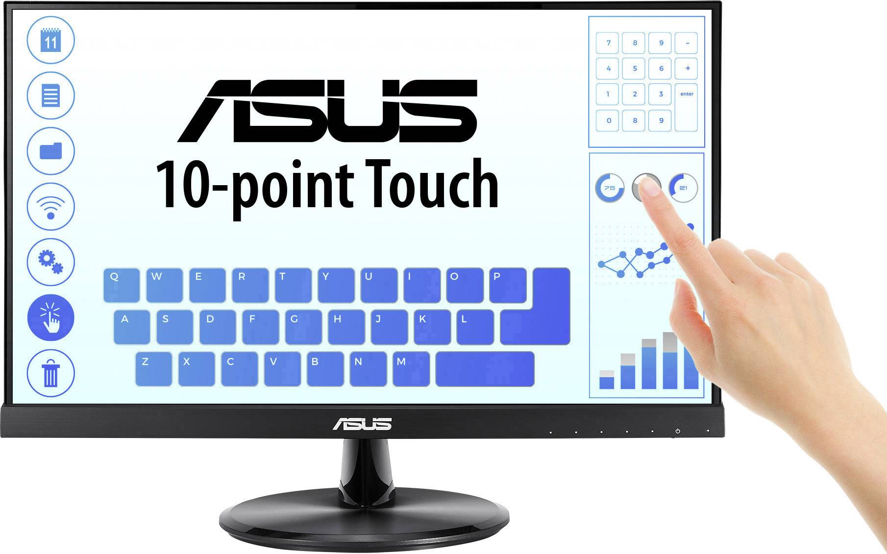 Asus VT229H Touchscreen EEC: B (A+++ - D) 54.6 cm (21.5 inch) 1920 x 1080 p 16:9 5 ms HDMI™, VGA, USB 2.0, Headphone jack (3.5 mm) IPS LED