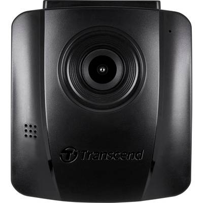 Black Transcend dashcam, front view with central lens and microphone openings.