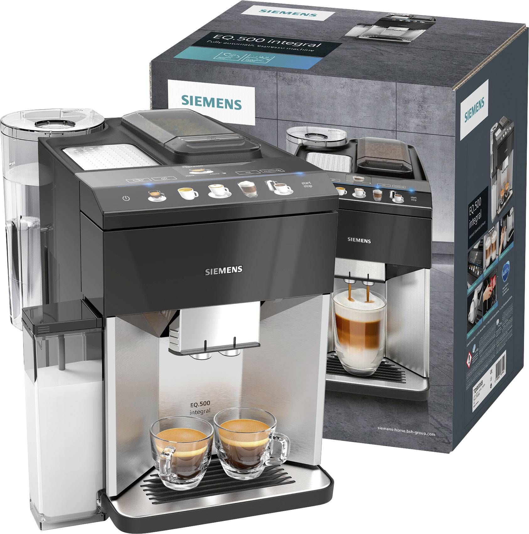 black SIEMENS EQ.500 TP503D04 fully automatic coffee cappuchino machine silver 