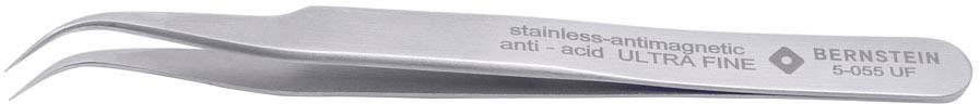 A silver tweezers with a fine tip, engraved with 'stainless-antimagnetic' and 'anti-acid ULTRA FINE BERNSTEIN'.