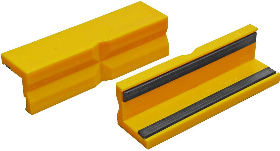 Two orange plastic components with a black rubber strip, likely used as a protective or securing device in tools.