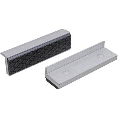 Two robust metal parts with non-slip black inserts, lying side by side, likely tool accessories or machine components.