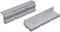 Two metallic machine components shown in grey. They have a flat, rectangular shape with rounded edges and holes.