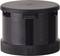 Black, round plastic lid with a ridged edge, suitable for sealing containers or tins.
