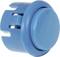 A blue push button in close-up, cylindrical in shape, with a smooth, round button. Suitable for electronic circuits.
