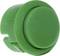 A green round plastic button with a smooth surface and slightly raised centre gives the impression of a press button.