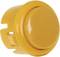 A yellow, round button with a smooth surface and side insertion openings, suitable for machines or control panels.