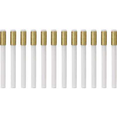 Eleven identical cigarettes with white filters and golden tips lined up in a row on a white background.