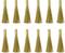 Twelve identical, gold-coloured wire brush heads are arranged in four rows of three each, all pointing vertically upwards.