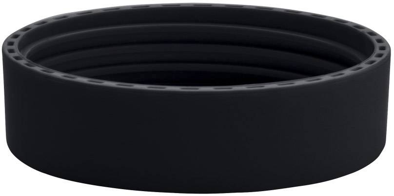 Black, round rubber ring with a grooved inner wall, used as a seal or cushioning in mechanical applications.