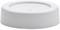 Round, white plastic lid, flat with slightly raised edge, suitable for containers.