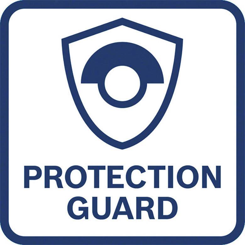 A blue sign with a stylised shield symbol above it reads 'Protection Guard'.