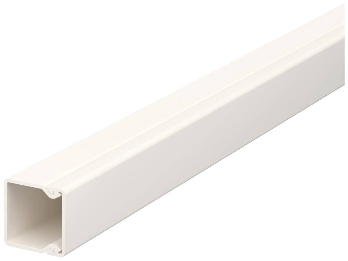 Beige cable trunking with a rectangular cross-section, suitable for routing and protecting cables on walls or ceilings.