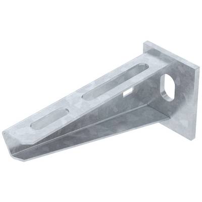 Metal angle bracket with two oval slots and a rectangular hole, suitable for wall mounting.