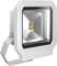 A rectangular LED floodlight with a white housing and wall mounting bracket, suitable for outdoor areas to illuminate surfaces.