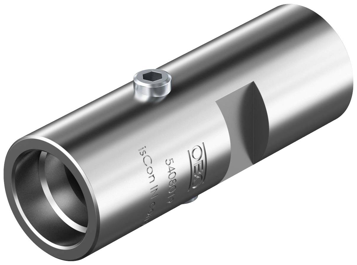 Cylindrical metal piece with two lateral holes and a rounded edge, potentially a technical connecting component.