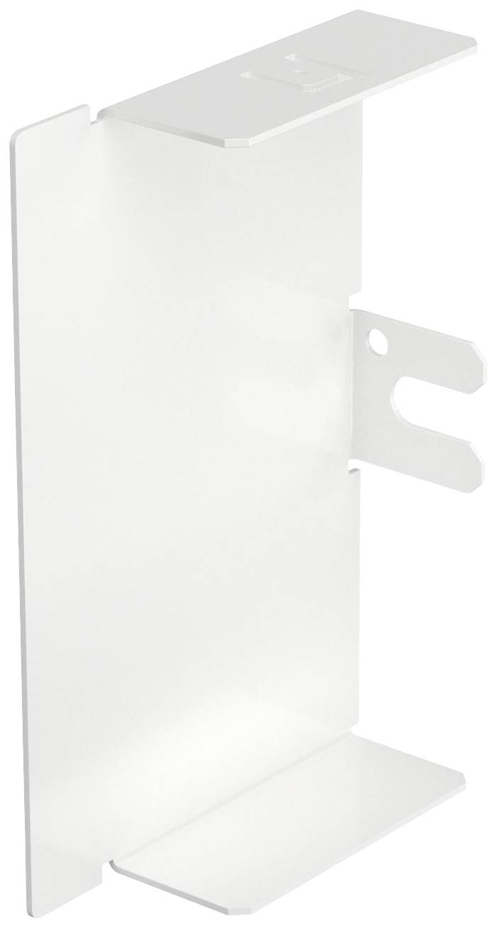 White metal bracket, rectangular in shape with rounded corners, featuring a cutout for mounting on walls or other surfaces.