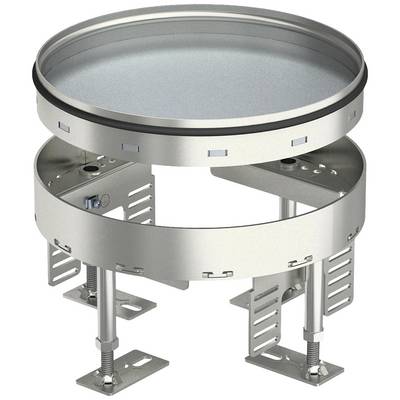 Metallic mixing apparatus with adjustable supports and circular plate on top, suitable for industrial applications.