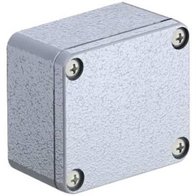 A rectangular grey metal enclosure with rounded edges and four visible screws at the corners.