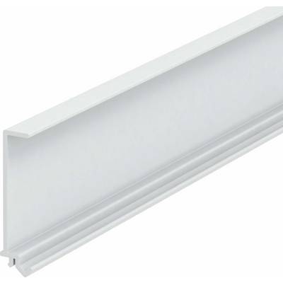 A white, elongated cable trunking at a diagonal angle. The trunking has a removable cover for tidy cable management.