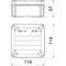 Dimensions of a rectangular enclosure: 114 mm width, 114 mm length, 57 mm height. Specifications: T80, IP67, 500 V.