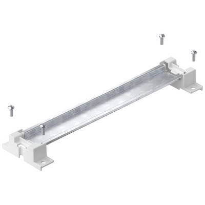 Metal channel with four screws, two at the channel's ends, two on top. Used for cable fastening or routing.