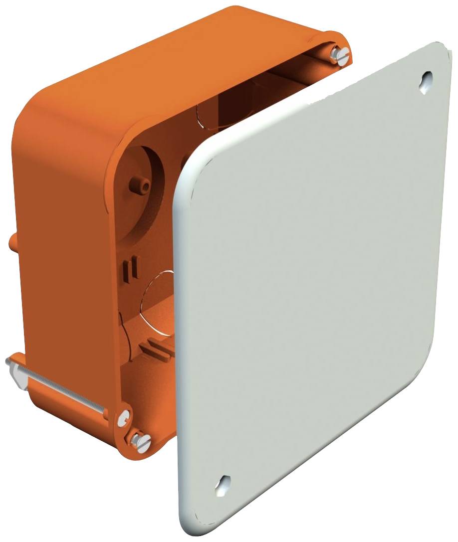 Casing in orange and white, which serves to protect electrical components. The lid has been removed to reveal the interior.