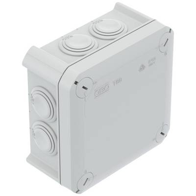 Rectangular, grey distribution box with multiple entry points on the top and sides for cable connections.
