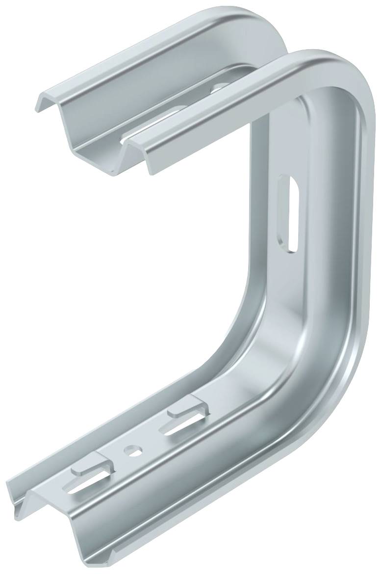 Metal U-shaped angle profile, side view. Used for fixing or as a structural component in construction projects.