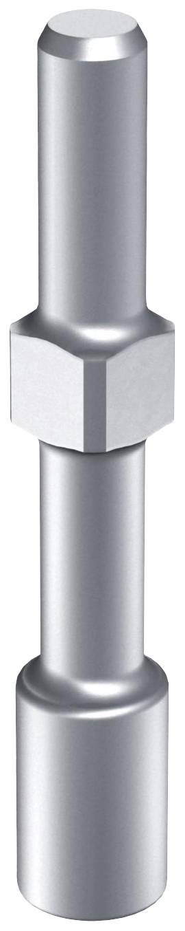 A silver metal pin with a hexagonal central section and cylindrical ends.