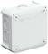 White plastic junction box with the marking 'OBO T 60 IP67'. Suitable for outdoor applications, dust and waterproof.