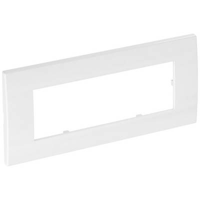 A rectangular, white plastic frame with a large, central cut-out. Suitable as a cover or holder.