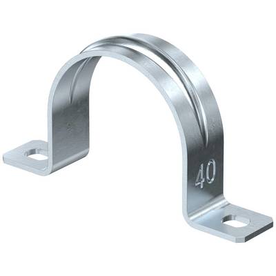 Metal pipe clip with two screw holes, embossed with the number '40', used for securing pipes to walls or ceilings.