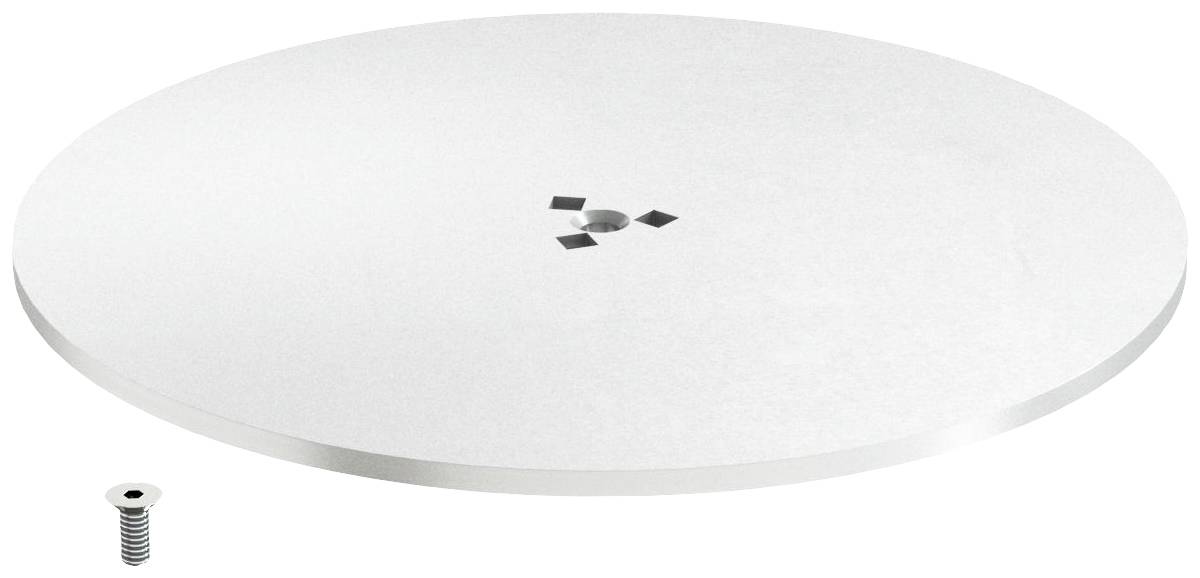 A round, silver metal disc with a central hole and a small accompanying screw.