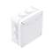 White electric junction box with four visible screws; suitable for cable management and electrical installations.