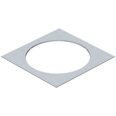 A square metal sheet with a large circular hole in the centre.