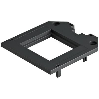 A black, square plastic frame with two mounting holes and a central cut-out. Potentially part of an electronic device.