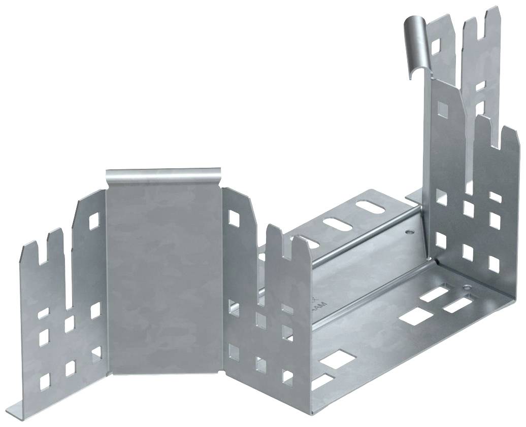 Metal connecting brackets for timber construction, C-shaped, with square holes for screws or nails, robust design for stability.