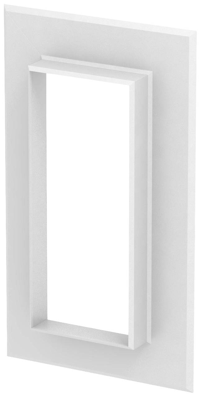 A modern, rectangular, white 3D design element with an internal frame, serving as a decorative architectural detail.