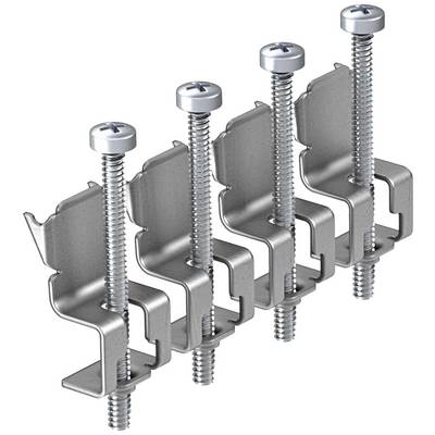 Four metal clips with screws for securing solar panels to a roof. They provide secure hold and are easy to install.