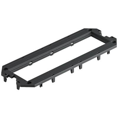 Plastic frame with rectangular opening, black in colour, used as a mounting bracket in technical applications or devices.