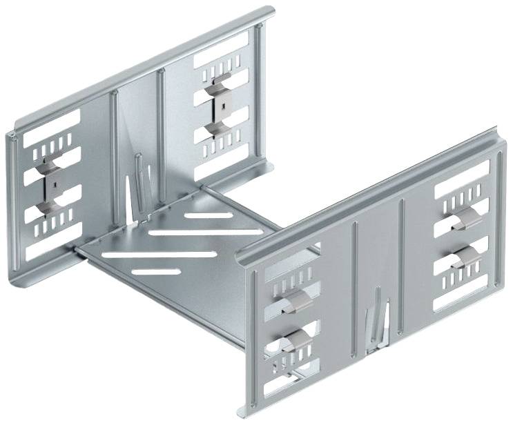 Metal mounting bracket with slots and clamps, potentially for securing electronic devices or structural components.