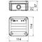 Technical Drawing of a Rectangular Device with Dimensions: 114 mm Width, 114 mm Height, 57 mm Depth, with Central Opening.
