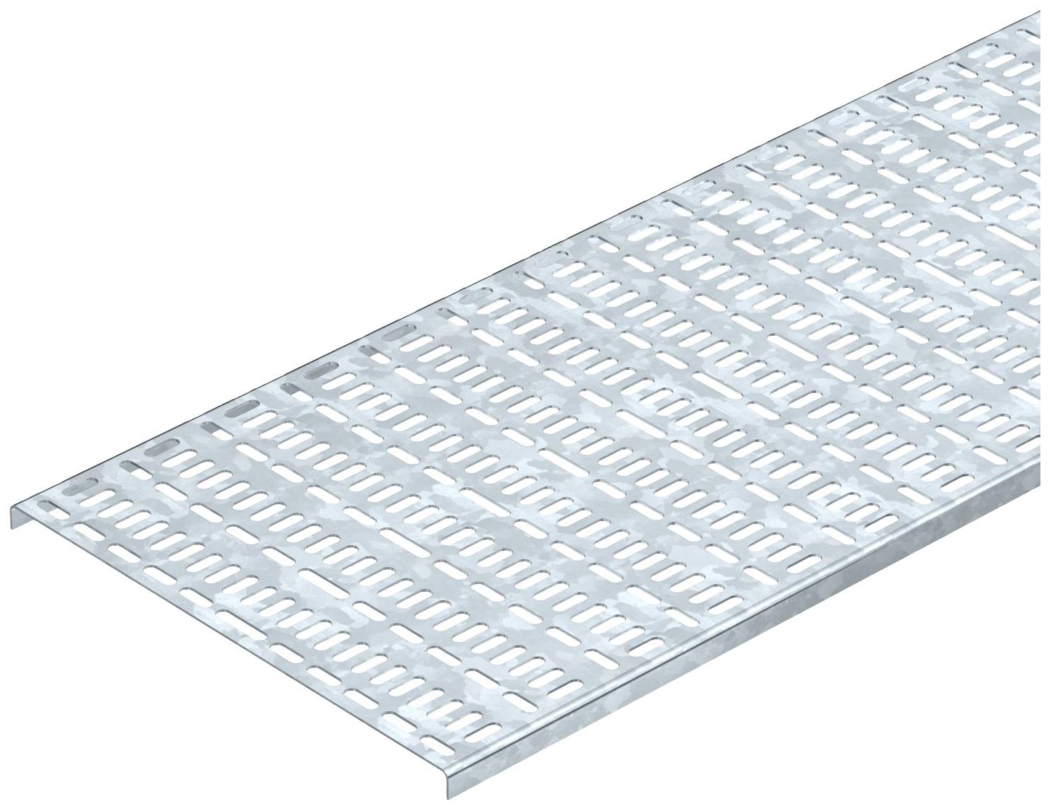 A metal grid grating, silver in colour, with rectangular slots, slightly depicted in perspective.